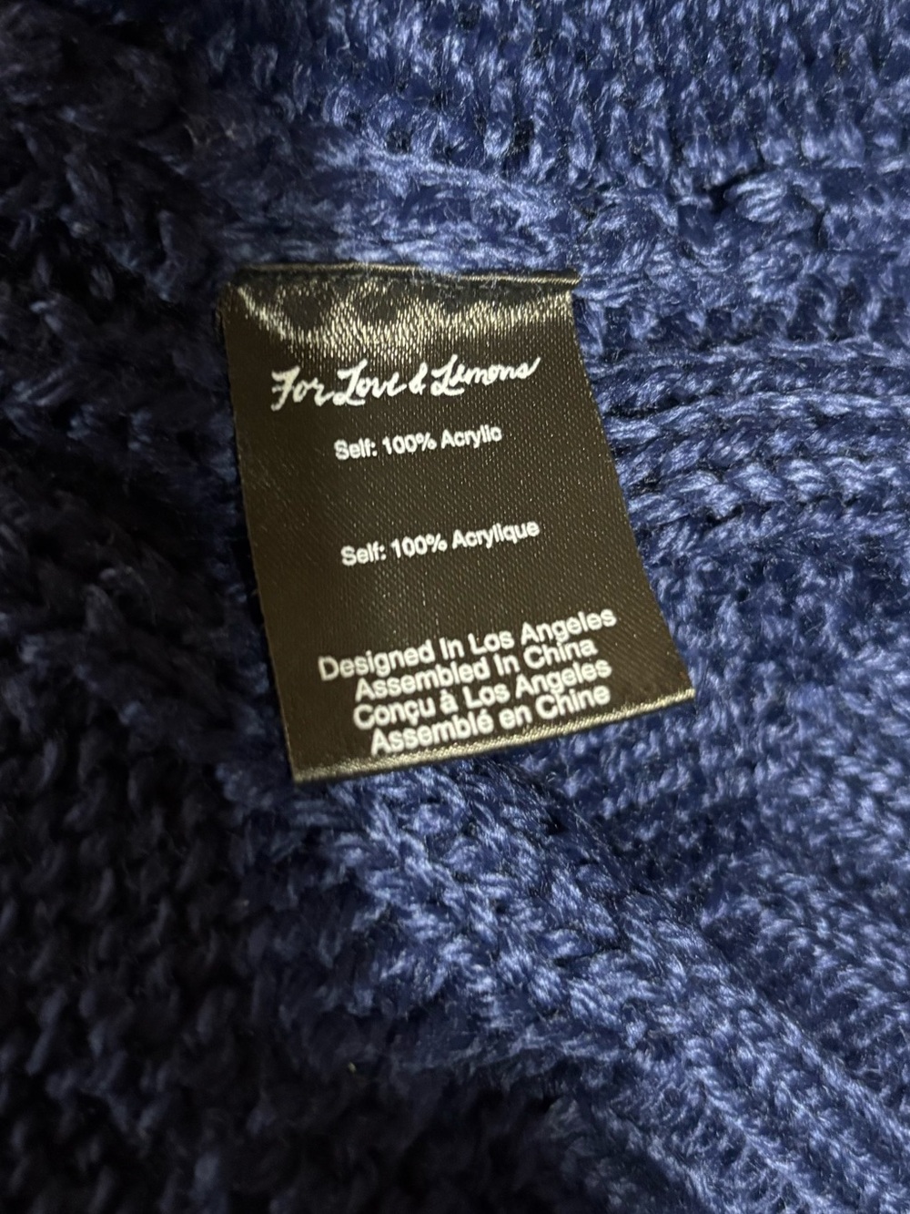 For Love And Lemons Navy Cable V-Neck Zip Sweater - Picture 7 of 9